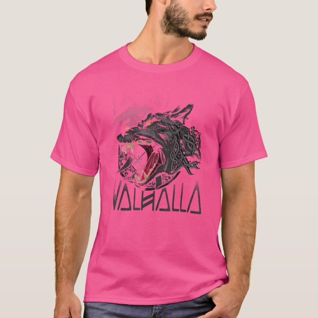 T-shirt Valhalla Wolf Wolves Odins Geri And Freki Viking W (Devant)