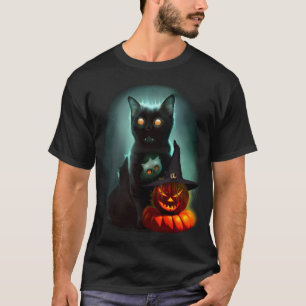 T-shirt Vampire Chat et Assistant Citrouille Halloween Sur