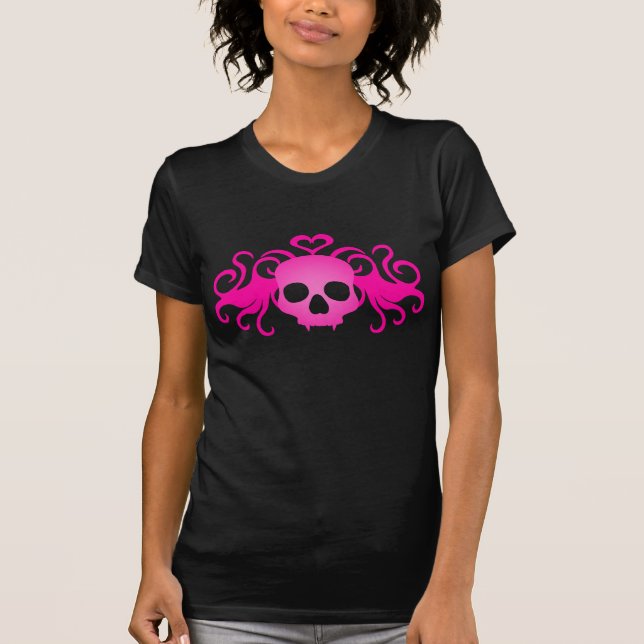 T-shirt Vampire crâne rose mignon noir (Devant)