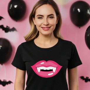 T-shirt Vampire rose lustré lèvres frangées bouche Hallowe