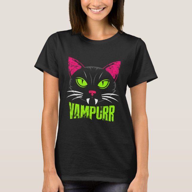 T-shirt Vampurr Chat noir Chat Halloween Vampire Éffrayant (Devant)