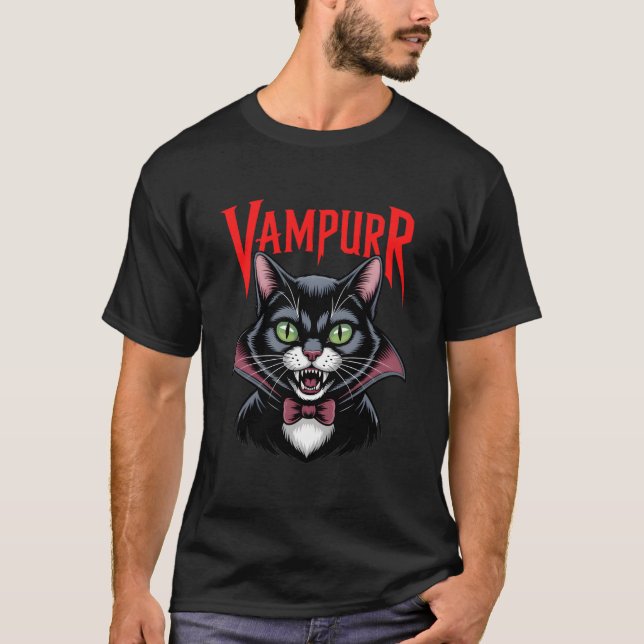 T-shirt Vampurr Funny Vampire Cat Halloween (Devant)
