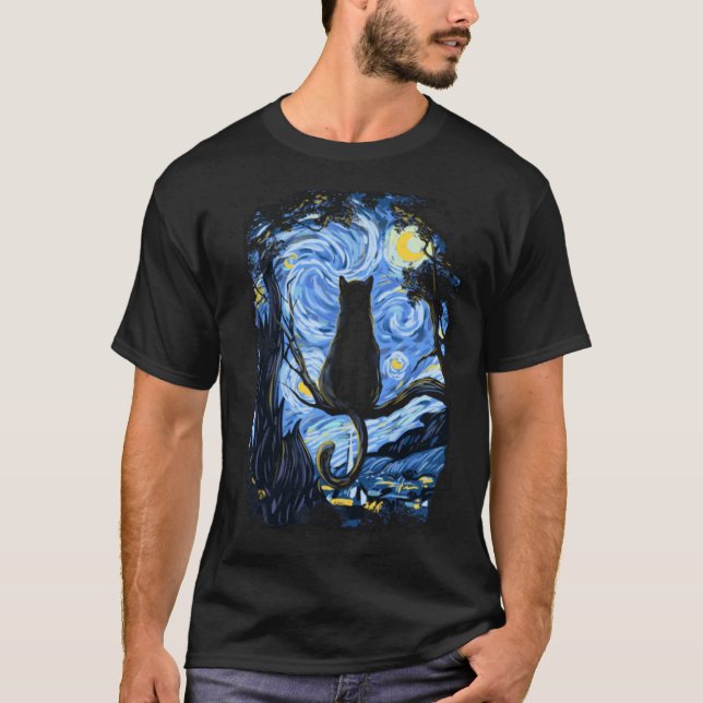 T-shirt Van Gogh Cat Starry Night Van Gogh Cat Lovers fami (Devant)