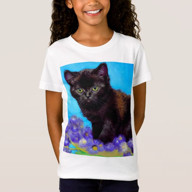 T-Shirt Van Gogh Chat et fleurs (Devant)