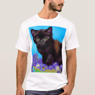 T-shirt Van Gogh Chat et fleurs