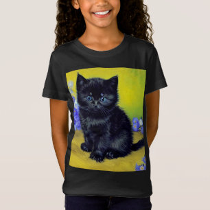 T-Shirt Van Gogh Chat noir Fleurs violettes