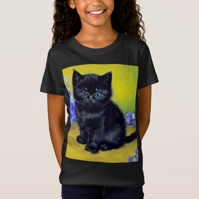 T-Shirt Van Gogh Chat noir Fleurs violettes (Devant)