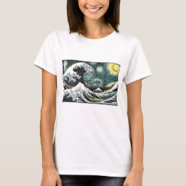 T-shirt Van Gogh la nuit étoilée - Hokusai la grande vague