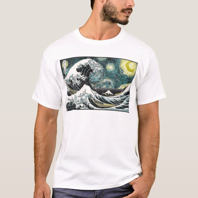 T-shirt Van Gogh la nuit étoilée - Hokusai la grande vague (Devant)