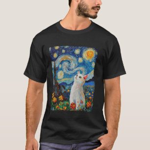 T-shirt Van Gogh Nuit Étoilée Chat Blanc