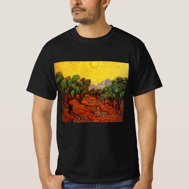 T-shirt Van Gogh Oliviers avec ciel jaune et soleil (Devant)