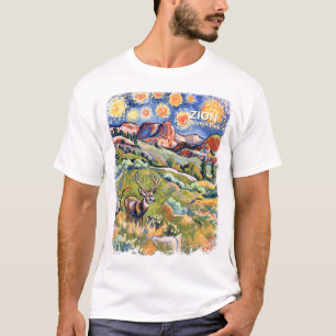 T-shirt Van Gogh Parc national de Zion Animal Cerf Coloré
