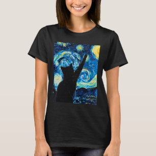 T-shirt Van Gogh Starry Amoureux des chats de nuit Kitten