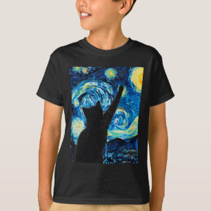 T-shirt Van Gogh Starry Amoureux des chats de nuit Kitten