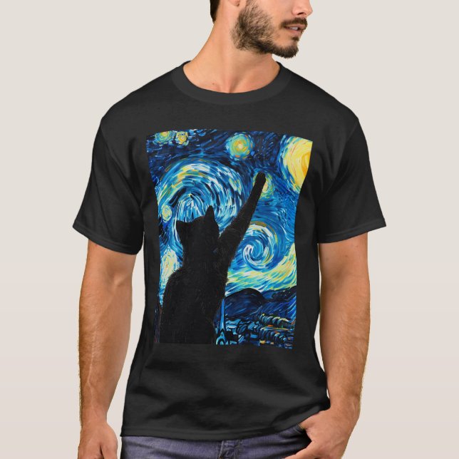 T-shirt Van Gogh Starry Amoureux des chats de nuit Kitten (Devant)