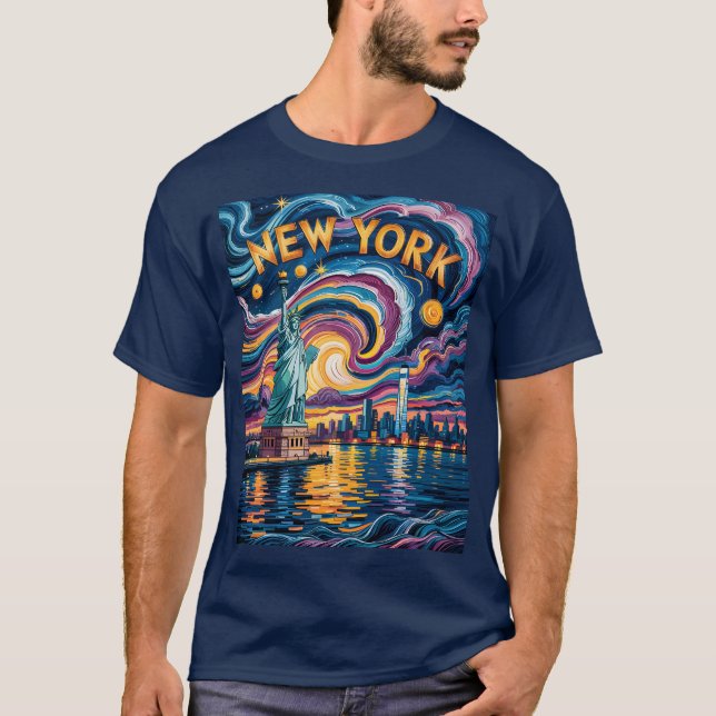 T-shirt Van Gogh Starry Night Art New York Liberty Skyline (Devant)