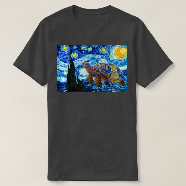 T-shirt Van Gogh Starry Night Sea Turtle Art Peinture (Design devant)