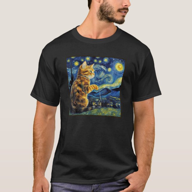 T-shirt Van Gogh Starry Night Tabby Cat (Devant)