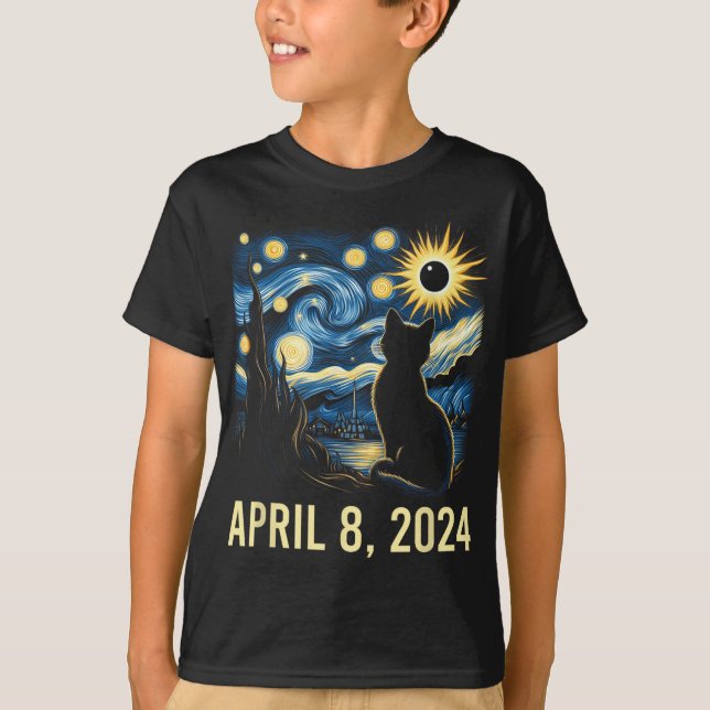 T-shirt Van Gogh Starry Nuit Chat Total Solaire Eclipse Ap (Devant)