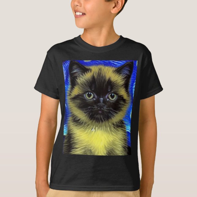 T-shirt Van Gogh Starry Nuit Siamese Cat (Devant)