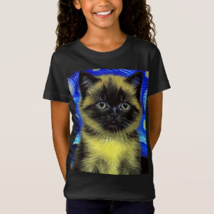 T-Shirt Van Gogh Starry Nuit Siamese Cat