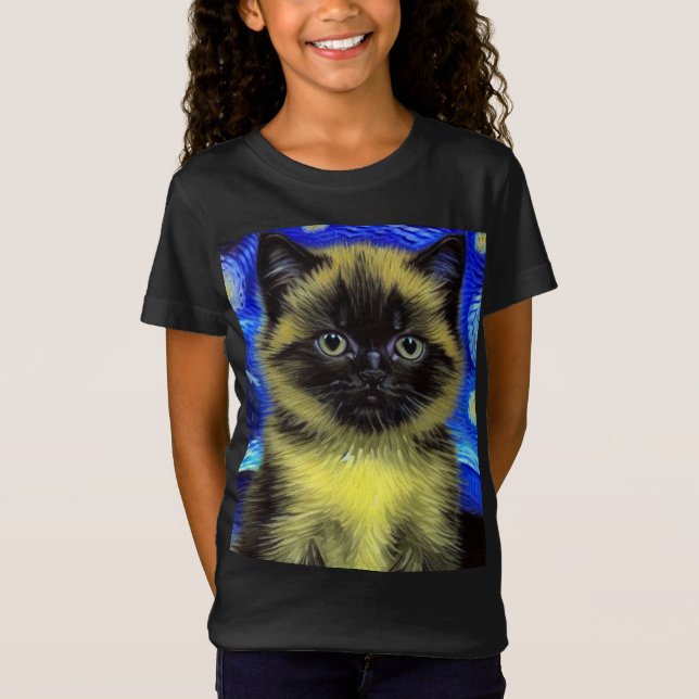 T-Shirt Van Gogh Starry Nuit Siamese Cat (Devant)