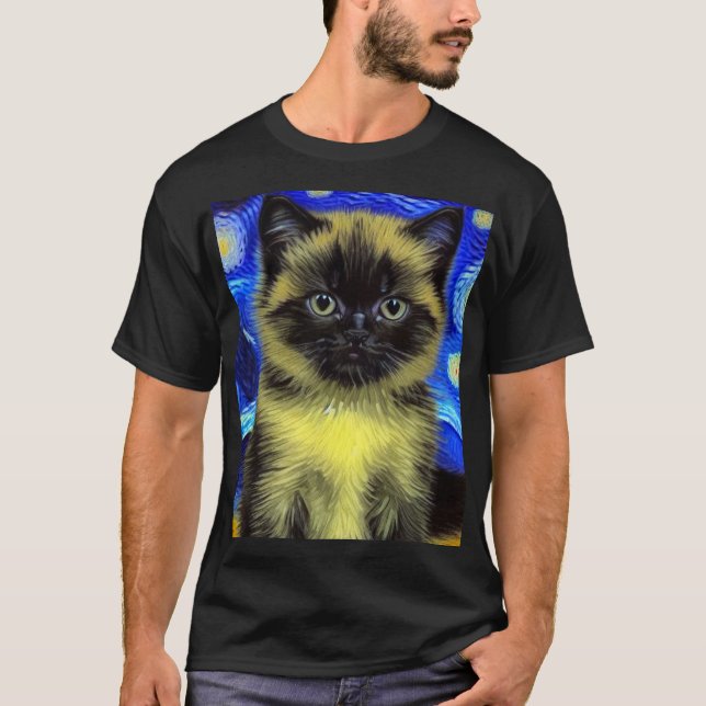 T-shirt Van Gogh Starry Nuit Siamese Cat (Devant)