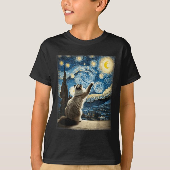 T-shirt Van Gogh Starry Style Nuit Art Ragdoll Chat (Devant)