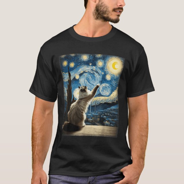 T-shirt Van Gogh Starry Style Nuit Art Ragdoll Chat (Devant)
