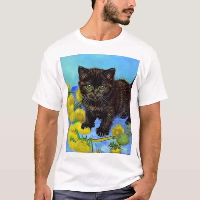 T-shirt Van Gogh Style Chat avec tournesol (Devant)