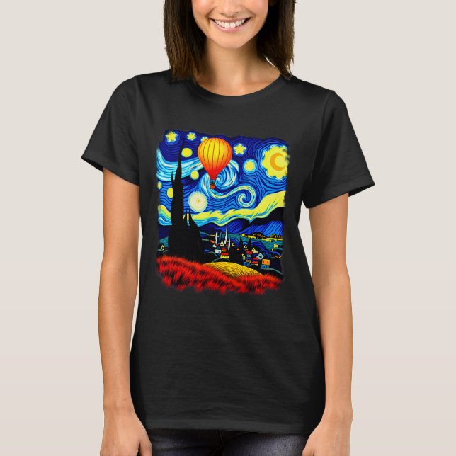 T-shirt Van Gogh Style Hot Air Balloon Starry Night  (Devant)
