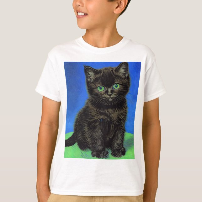 T-shirt Van Gogh Style Kitten noir (Devant)