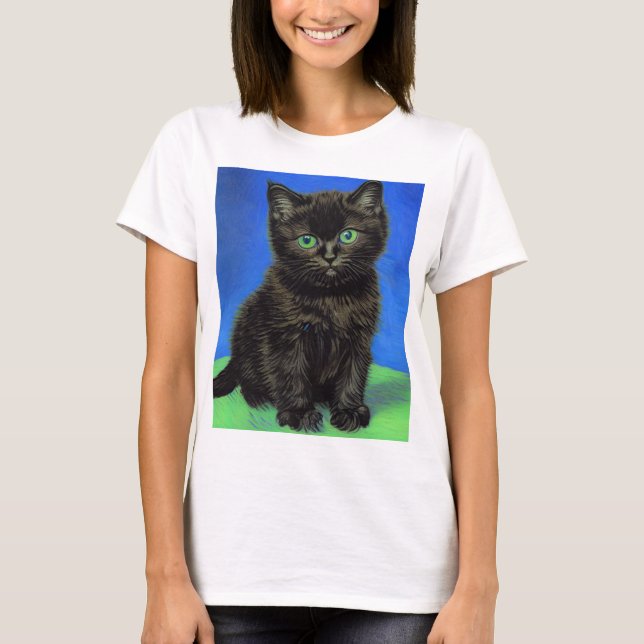 T-shirt Van Gogh Style Kitten noir (Devant)