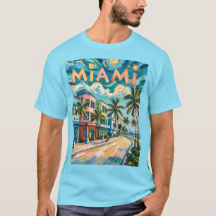 T-shirt Van Gogh Style Miami Ocean Drive Plage colorée