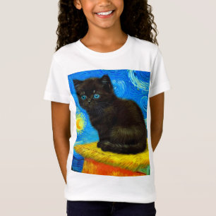 T-Shirt Van Gogh Style Starry Night Cat