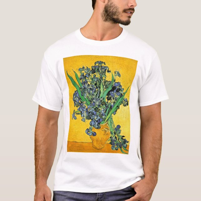 T-shirt Van Gogh - Vase avec Irises Arrière - plan jaune (Devant)