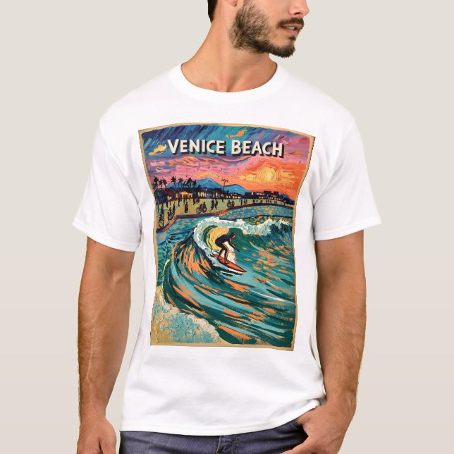 T-shirt Van Gogh Venice Beach Surf California Retro Travel (Devant)