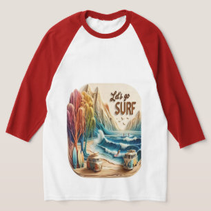 T-shirt Van Stationné avec planches de surf sur Sandy Shor