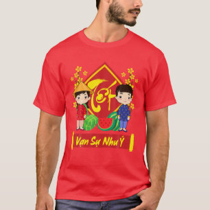 T-shirt Van Su Nhu Y Nouvel An vietnamien Red Kids Ao Da