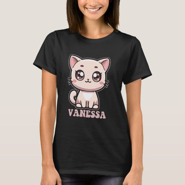 T-shirt Vanessa Cute Kitty Cat Design pour filles Nom Vane (Devant)