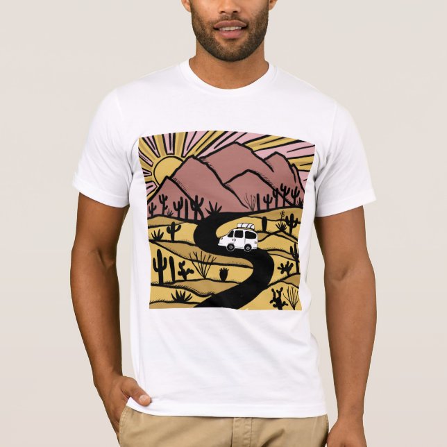 T-shirt VANLIFE Désert Cactus Montagne Explorez l'aventure (Devant)