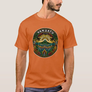 T-shirt Vanuatu Oceania Badge, Volcan Tropical Emblème