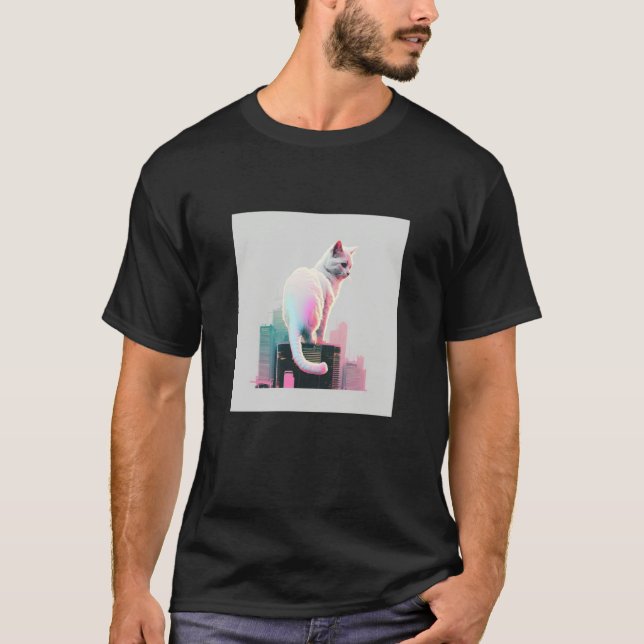 T-shirt Vaperwave Aesthetic Glitch Cat Retrowave Synthwave (Devant)