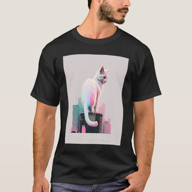 T-shirt Vaperwave Aesthetic Glitch Cat Retrowave Synthwave (Devant)