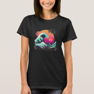 T-shirt Vaperwave Aesthetic Glitch Great Wave Retrowave Sy