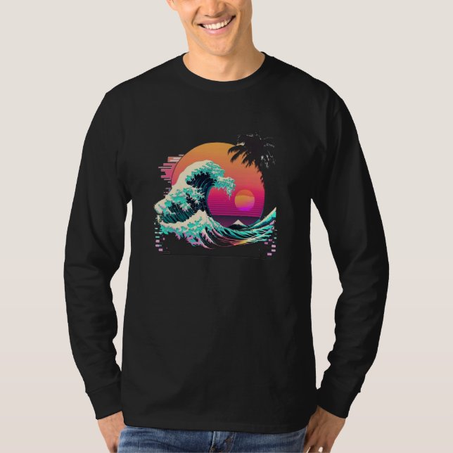 T-shirt Vaperwave Aesthetic Glitch Great Wave Retrowave Sy (Devant)