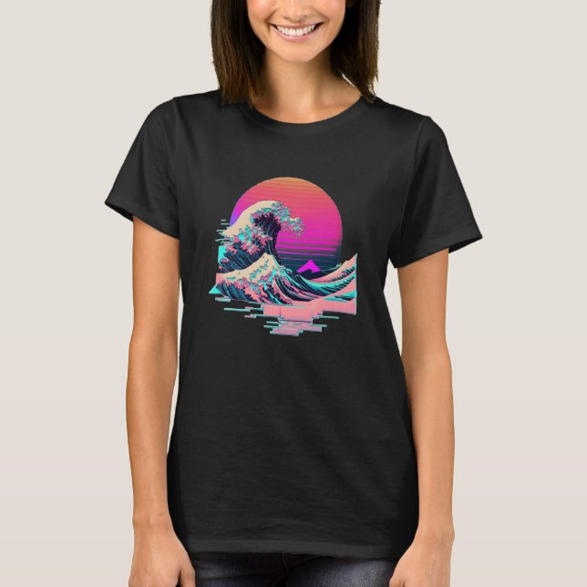 T-shirt Vaperwave Aesthetic Glitch Great Wave Retrowave Sy (Devant)