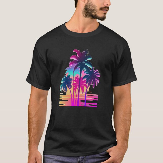 T-shirt Vaperwave Aesthetic Glitch Palm Retrowave Synthwav (Devant)