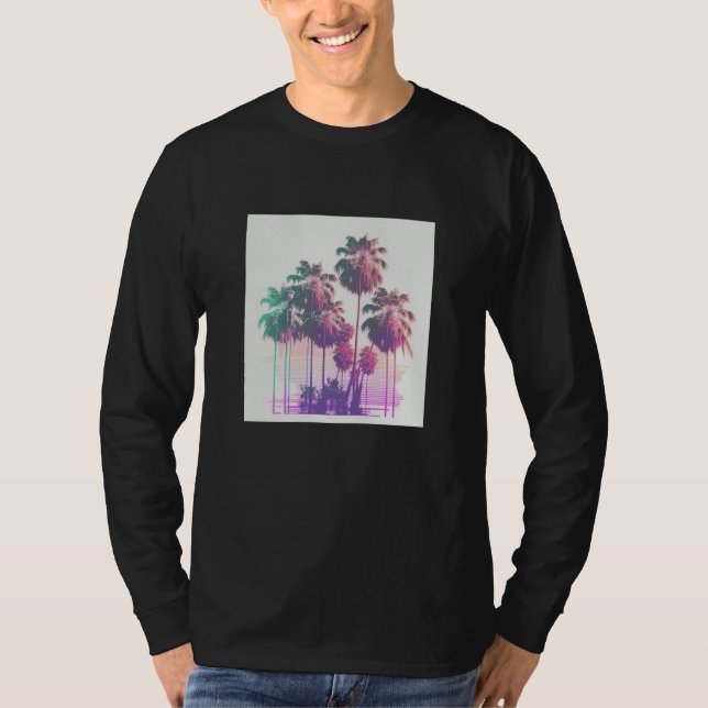 T-shirt Vaperwave Aesthetic Glitch Palm Tree Retrowave Syn (Devant)