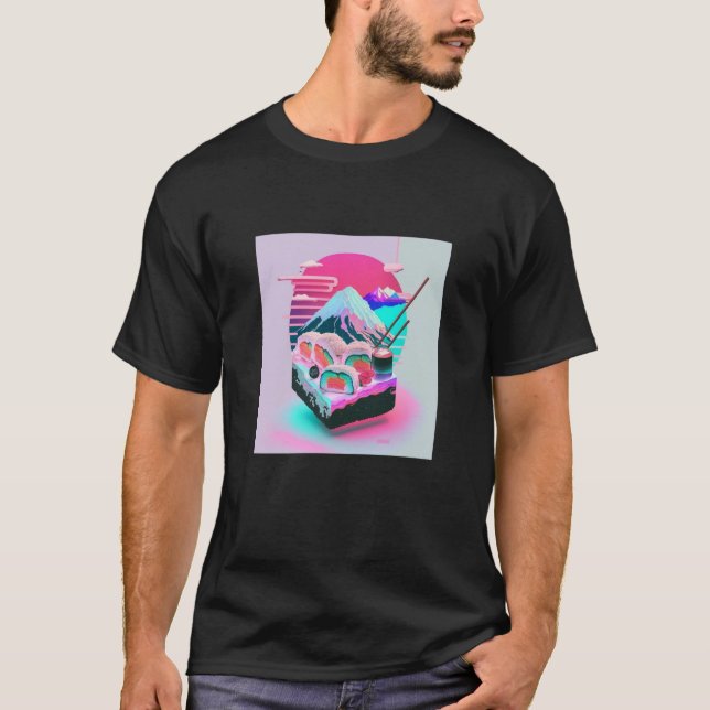 T-shirt Vaperwave Aesthetic Glitch Sushi Retrowave Synthwa (Devant)